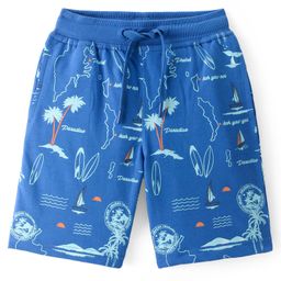 Pine Kids Cotton Looper Above Knee Length Shorts Beach Print - Blue-image-51