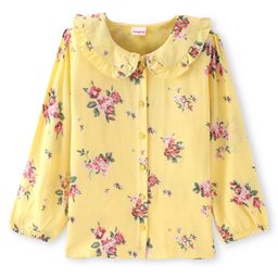 Babyhug Rayon Knit Full Sleeves Front Open Top with Floral Print - Yellow-image-74