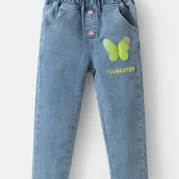 Kookie Kids  Denim Full Length Jeans with Butterfly Print - Blue-picture-12