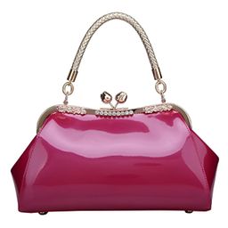 SYGA Women's Glossy Patent Leather Handbag Kiss Lock Purse Top Handle Handbag Suitable Gift for a festival, occasion, Birthday (Dark Pink)-26
