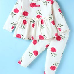 WOW Clothe Interlock Knit Full Sleeves Floral Printed Top & Leggings - Dark Pink-image-30