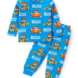 Babyhug Cotton Knit Full Sleeves Night Suit with Bear Speed Racer Print - Blue-image-82