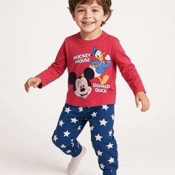 Babyhug Disney Single Jersey Knit Full Sleeves Night Suit with Mickey Mouse & Friends Graphics - Navy Blue & Red-picture-35