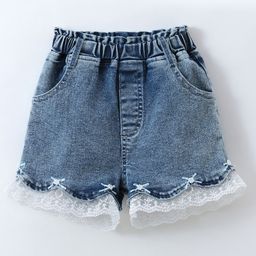 Mark & Mia Denim Washed Shorts with Lace Detailing - Blue-image-64
