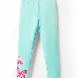 Babyhug Cotton Knit Full Length Leggings with Butterfly Print - Light Blue-image-97