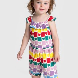 Bonfino 100% Cotton Knit Frill Sleeves Playsuit with Hearts Print & Checks - Pink-picture-41