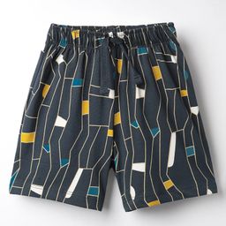 CUCUMBER Sinker Knit Above Knee Length Shorts With Abstract Print - Navy Blue-image-63