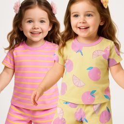 Babyoye 100% Cotton Knit Half Sleeves Shorts Striped & Fruit Printed Co-Ord Night Suits Pack of 2 - Multicolor-image-85