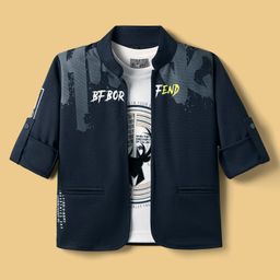 Dapper Dudes Full Sleeves Typography Printed Jacket With Tee - Navy Blue-image-12