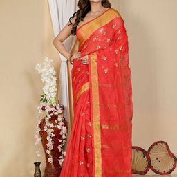 PuJoy Floral Zari Taant Saree-image-65