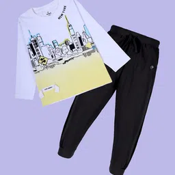 KiddoPanti Boys Printed Long Sleeves Pure Cotton T-shirt & Joggers-picture-10