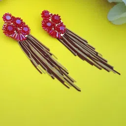 DIVASTRI Gold-Plated Artificial Beaded Floral Shaped Drop Earrings-picture-18