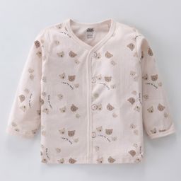 Pink Rabbit Sinker Knit Full Sleeves Front Open Vests Teddy Bear Print Pack of 2 - Beige & Sky Blue image 2