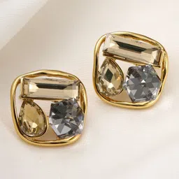 SALTY Artificial Stones Studded Square Shaped Auric Temptation Studs image 3