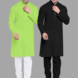 VS MALL Lime Green Cotton Blend Kurta Sets-image-94