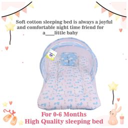 Babytoons Baby Bedding Combo Mattress with Net | Sleeping Bag | 4 Pcs Gaddi Set (0-6 Months) Blue image 5