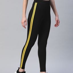 Blinkin Women Black Tights Rapid Dry with Side Stripes-image-41