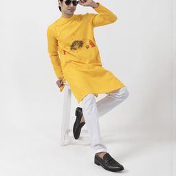 PulseIQ Men Mustard Kurtas-image-28