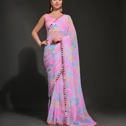 CANIZZARO Tie and Dye Mirror Work Pure Georgette Saree-picture-26