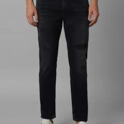 Louis Philippe Jeans Navy Cotton Regular Fit Distressed Jeans-image-84