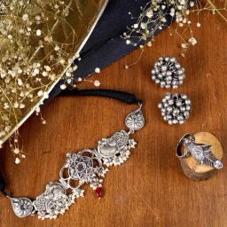 Teejh Pitara Collection Krisha Metallic Oxidized Jewellery Set-image-33