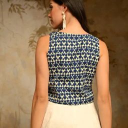 DECKEDUP Blue Printed Sleeveless Vest Coat image 2