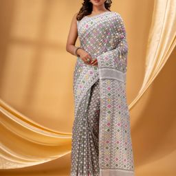DESH BIDESH Geometric Woven Design Pure Cotton Jamdani Saree-picture-8