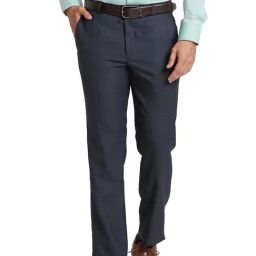 Park Avenue Dark Blue Regular Fit Check Flat Front Trousers-image-70