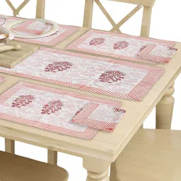 LIVING ROOTS 6-Pcs White & Red Cotton Printed Table Placemats-27