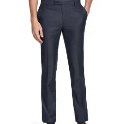 Arrow Navy Regular Fit Self Design Flat Front Trousers-picture-6