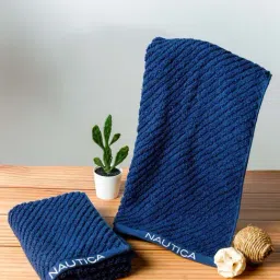 Nautica Cross View Navy Cotton 600 GSM Fluffy Zero Twist Hand Towel - Set of 2-image-15