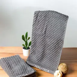 Nautica Cross View Steel Grey Cotton 600 GSM Fluffy Zero Twist Hand Towel - Set of 2-15