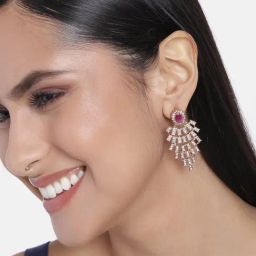 Estele Rose Gold-Plated CZ Sparkling Dangler Earrings-31