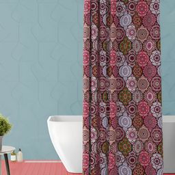 ArtzFolio Pink & Red Ethnic Motifs Printed Waterproof Shower Curtain-15