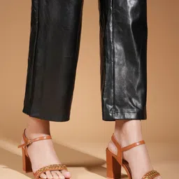 DressBerry Women Textured Party Block Sandals with Buckle-4