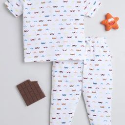 Bumzee Kids White Printed T-Shirt with Pyjamas-picture-5
