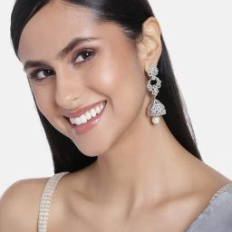Estele Rhodium-Plated CZ Fascinating Design Pearl Jhumki Earrings-12