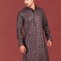 Anouk Geometric Embroidered Chikankari Sequinned Mandarin Collar Pure Cotton Kurta-image-98