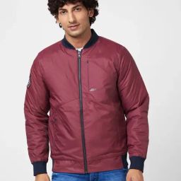 Spykar Wine Red Puffer Reversible Jacket With Contrast Slip Patch On Reverse Side-picture-40