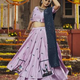SHUBHKALA Lilac Silk Printed Lehenga and Choli Set With Dupatta-picture-39
