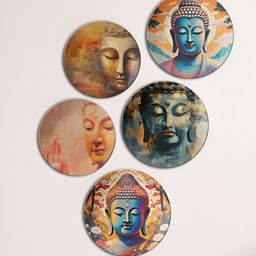 THE QUIRKY HOME 5-Pcs Blue & Brown Textured Ceramic Wall Plates-11