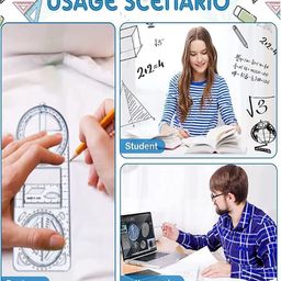 MUREN Kids Set of 2 Movable Drawing Measuring Geometrical Math Ruler image 2