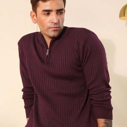 KVETOO Men Ribbed Wool High Neck Zipper Pullover-image-31