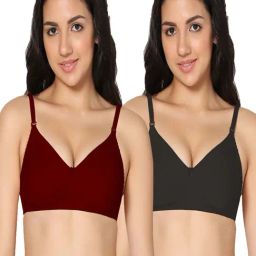 IN CARE Maroon & Black Cotton T-Shirt Bras - Pack Of 2-image-54