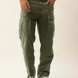 Bene Kleed Olive Loose Fit Overdyed Cotton Cargos-picture-3