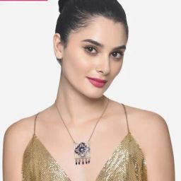 Zaveri Pearls Blue Enamel Dazzling Stones Embellished Statement Pendant & Chain-ZPFK16227-62