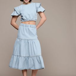 The Roadster Life Co. Denim Pure Cotton Ruffled Top with Tiered Skirt-picture-38