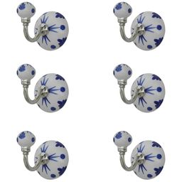 IndianShelf 6 Pcs Ceramic Floral Wall Mounted Hooks Door Hanger-image-67