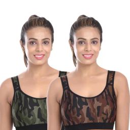 FIMS Green & Brown Printed Sports Bras - Pack Of 2-image-35