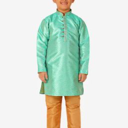 Pro-Ethic Style Developer Kids Mint Green & Beige Printed Full Sleeves Kurta with Pyjamas-image-52
